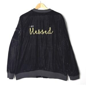 Peace Love‎ World Velvet Bomber Jacket XL Blessed Grateful Jesus Spiritual